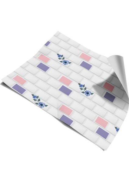 Mutfak Tezgah Arası Kendinden Yapışkanlı Folyo Çiçekli Taş Desen 60 cm x 100 cm