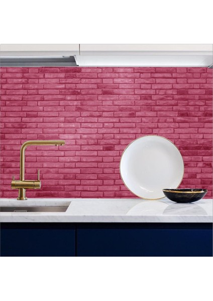 Mutfak Tezgah Arası Folyo Kaplama Tuğla Desen Pembe 60 cm x 100 cm Kendinden Yapışkanlı