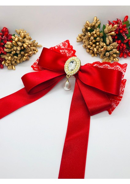 Dantel Detaylı Fiyonk Model Incili Saç Toka- Hediye-Davet-Özel Gün Saç Tokası