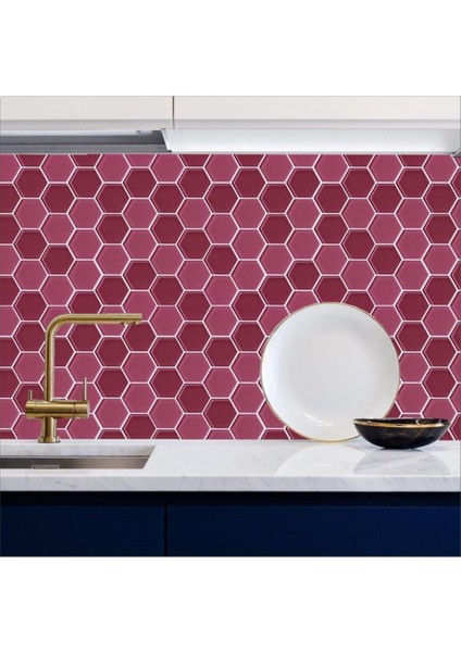 Mutfak Tezgah Arası Kendinden Yapışkanlı Folyo Kaplama Taş Desen Geometrik Vişne 60 cm x 100 cm