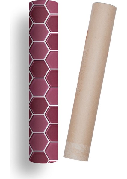 Mutfak Tezgah Arası Kendinden Yapışkanlı Folyo Kaplama Taş Desen Geometrik Vişne 60 cm x 100 cm