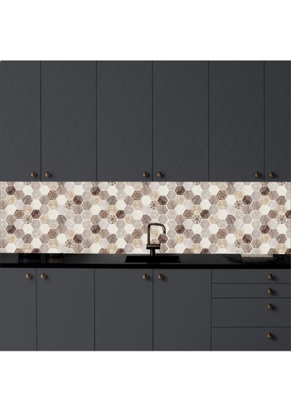 Mutfak Tezgah Arası Kendinden Yapışkanlı Folyo Kaplama Taş Desen Geometrik Kahve 60 cm x 100 cm