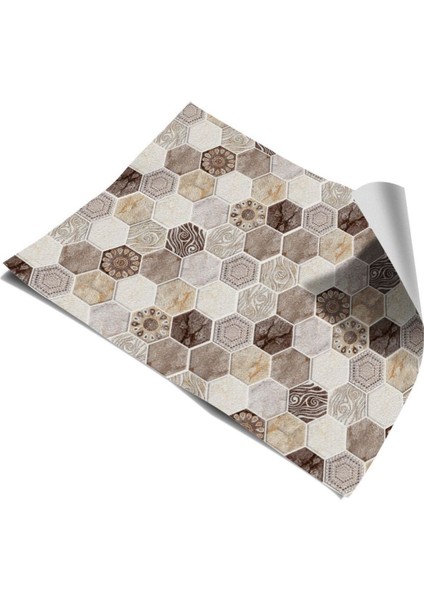 Mutfak Tezgah Arası Kendinden Yapışkanlı Folyo Kaplama Taş Desen Geometrik Kahve 60 cm x 100 cm