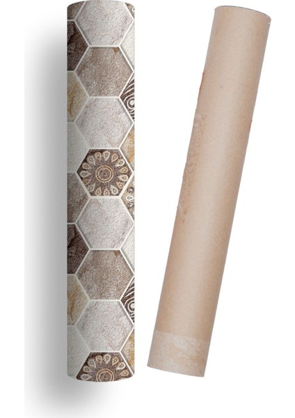 Mutfak Tezgah Arası Kendinden Yapışkanlı Folyo Kaplama Taş Desen Geometrik Kahve 60 cm x 100 cm
