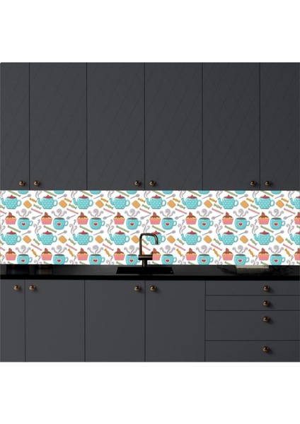 Mutfak Tezgah Arası Kendinden Yapışkanlı Folyo Kaplama Çay - Cupcake Desen 60 cm x 100 cm fiyatları