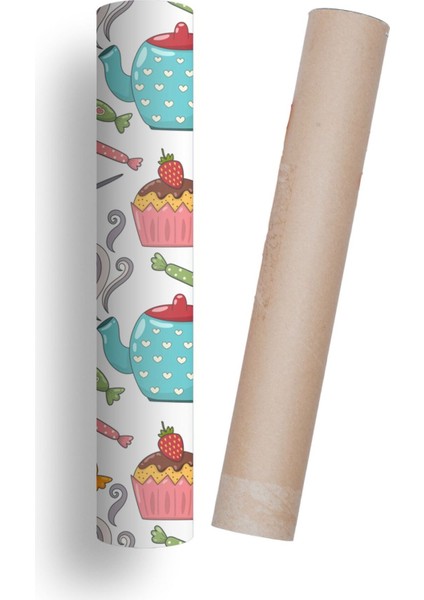 Mutfak Tezgah Arası Kendinden Yapışkanlı Folyo Kaplama Çay - Cupcake Desen 60 cm x 100 cm fırsatları