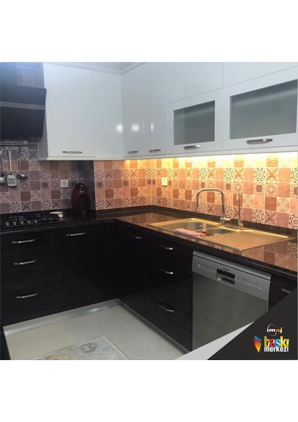 Mutfak Tezgah Arası Kendinden Yapışkanlı Folyo Kaplama Eskitme Taş Kahve 60 cm x 100 cm