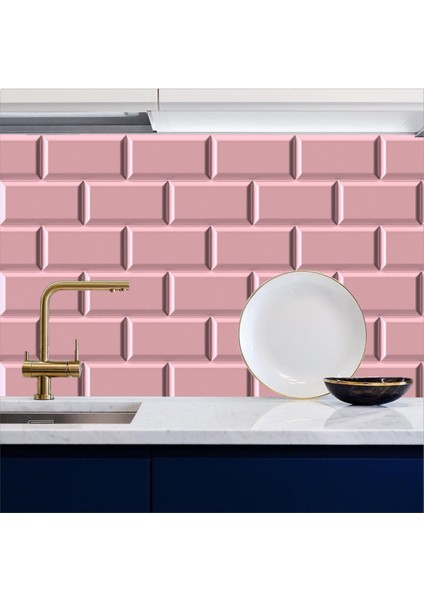 Mutfak Tezgah Arası Folyo Taş Desen Pembe Kendinden Yapışkanlı 60 cm x 100 cm