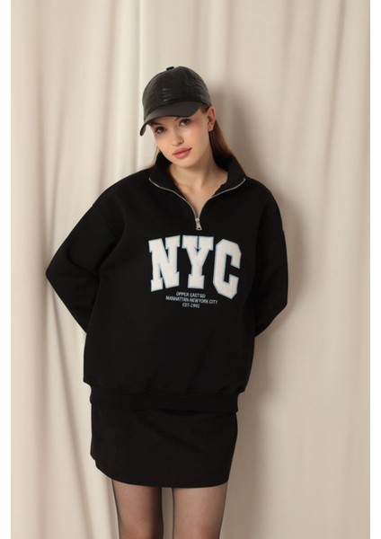 Üç Iplik Nyc Nakışlı Kadın Siyah Sweat