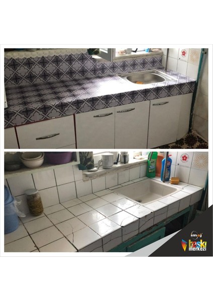 Mutfak Tezgah Arası Kendinden Yapışkanlı Folyo Kaplama Gri Vintage 60 cm x 100 cm modelleri