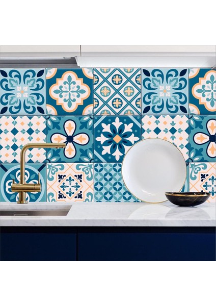 Mutfak Tezgah Arası Kendinden Yapışkanlı Folyo Kaplama Eskitme Taş Desen Mavi 60 cm x 100 cm