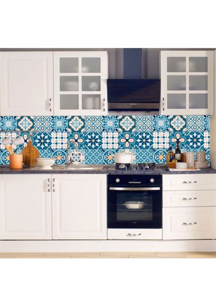 Mutfak Tezgah Arası Kendinden Yapışkanlı Folyo Kaplama Eskitme Taş Desen Mavi 60 cm x 100 cm
