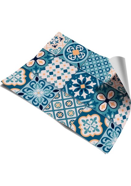 Mutfak Tezgah Arası Kendinden Yapışkanlı Folyo Kaplama Eskitme Taş Desen Mavi 60 cm x 100 cm