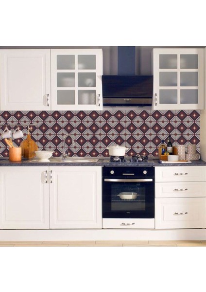 Mutfak Tezgah Arası Kendinden Yapışkanlı Folyo Kaplama Bordo Fayans Desen 60 cm x 100 cm