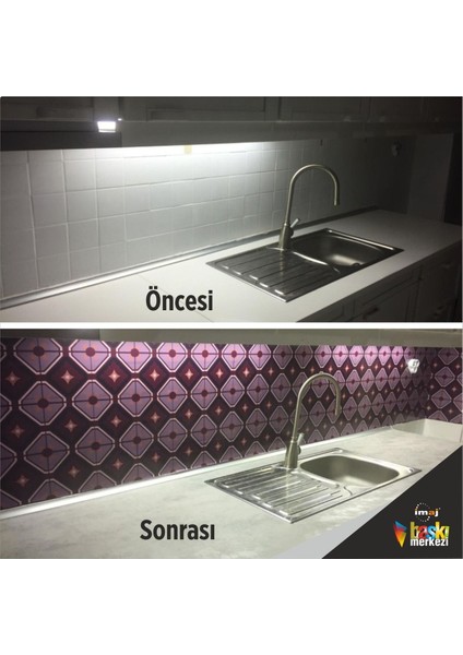 Mutfak Tezgah Arası Kendinden Yapışkanlı Folyo Kaplama Bordo Fayans Desen 60 cm x 100 cm