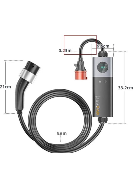 EvoMobil Elektrikli Araç Mobil Taşınabilir Şarj Istasyonu Mobil Uygulama, Ekran, Akım ve Zaman Ayarlı, 22-11-7-3 KW