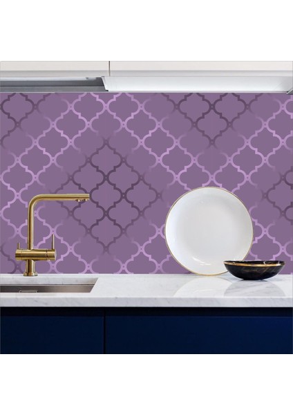 Mutfak Tezgah Arası Kendinden Yapışkanlı Folyo Kaplama Mor-Mavi-Gri 60 cm x 100 cm