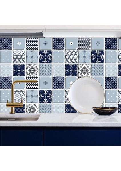 Mutfak Tezgah Arası Kendinden Yapışkanlı Folyo Mavi Mozaik Desen 60 cm x 100 cm