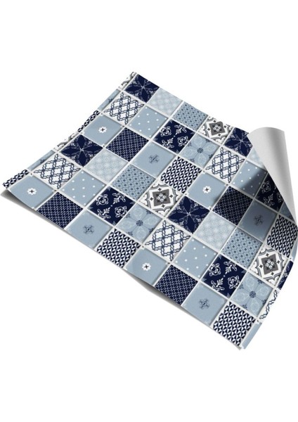 Mutfak Tezgah Arası Kendinden Yapışkanlı Folyo Mavi Mozaik Desen 60 cm x 100 cm modelleri