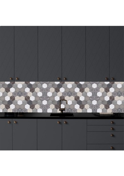 Mutfak Tezgah Arası Kendinden Yapışkanlı Folyo Kaplama Taş Desen Geometrik Gri 60 cm x 100 cm