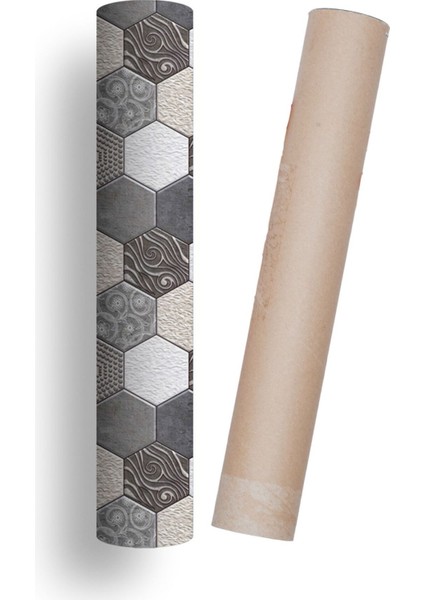 Mutfak Tezgah Arası Kendinden Yapışkanlı Folyo Kaplama Taş Desen Geometrik Gri 60 cm x 100 cm
