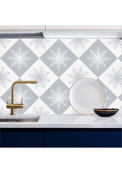 Mutfak Tezgah Arası Kendinden Yapışkanlı Folyo Kaplama Gri Beyaz 60 cm x 100 cm