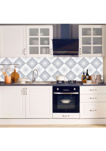 Mutfak Tezgah Arası Kendinden Yapışkanlı Folyo Kaplama Gri Beyaz 60 cm x 100 cm fiyatları