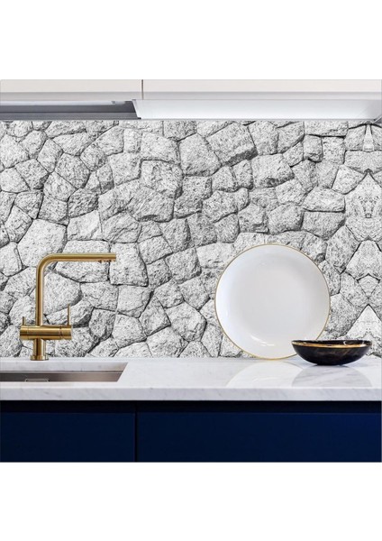 Mutfak Tezgah Arası Kendinden Yapışkanlı Folyo Gri Taş Desen 60 cm x 100 cm