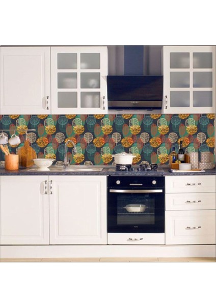 Mutfak Tezgah Arası Kendinden Yapışkanlı Folyo Kaplama Renkli Ağaçlar Desen 60 cm x 100 cm