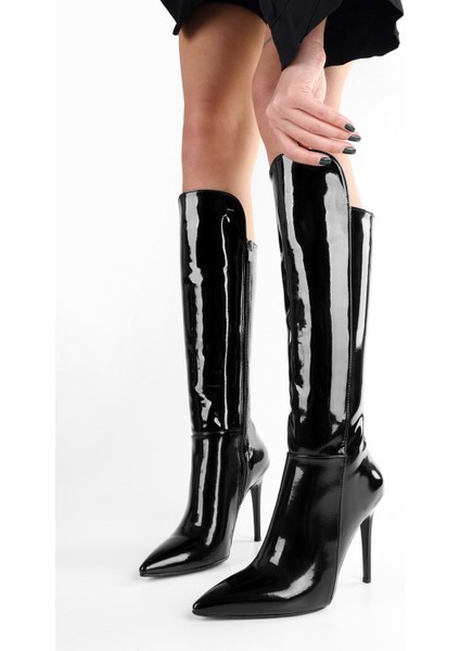 Kadın Gloss Siyah Rugan Çizme fiyatları