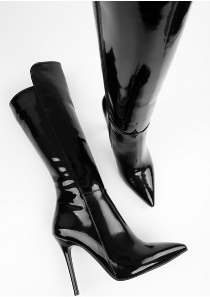 Kadın Gloss Siyah Rugan Çizme fırsatları