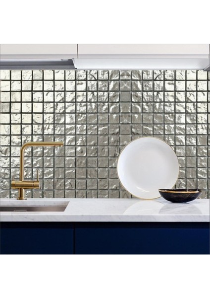 Mutfak Tezgah Arası Folyo Kaplama Taş Desen Gümüş Renk