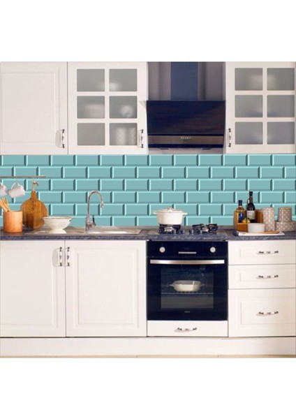 Mutfak Tezgah Arası Folyo Açık Turkuaz Fayans Taş Desen Kendinden Yapışkanlı 60 cm x 100 cm fiyatları