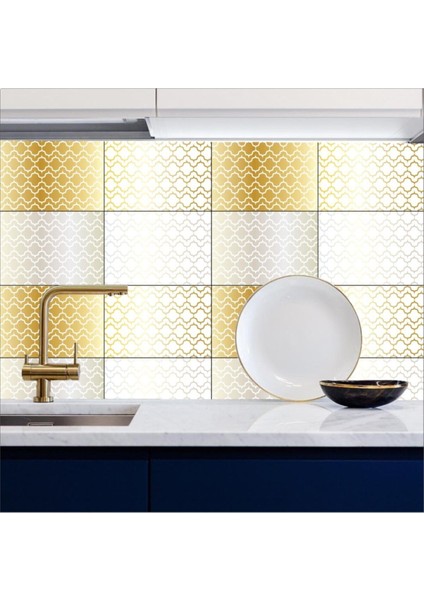 Mutfak Tezgah Arası Kendinden Yapışkanlı Folyo Kaplama Taş Desen Beyaz Gold Renk 60 cm x 100 cm