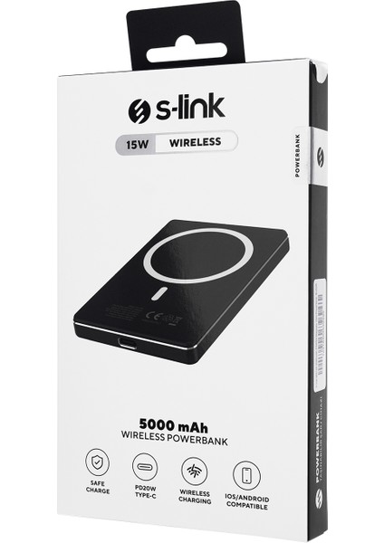 MG105 5000MAH PD20W Magsafe 15W Kablosuz Type-C Siyah Taşınabilir Metal Şarj Cihazı Powerbank
