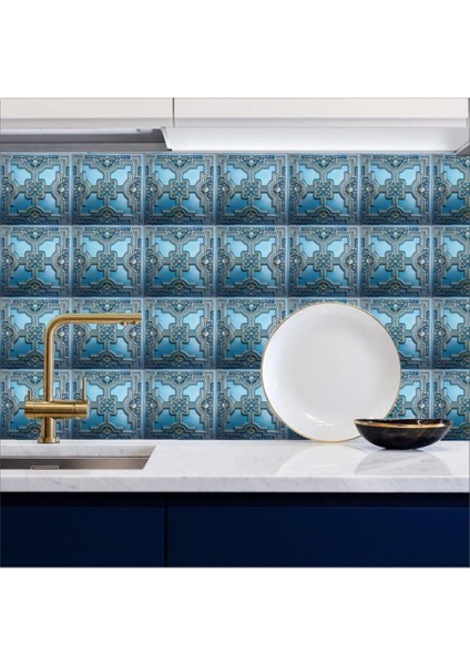 Mutfak Tezgah Arası Kendinden Yapışkanlı Folyo Kaplama Taş Desen Mavi 60 cm x 100 cm