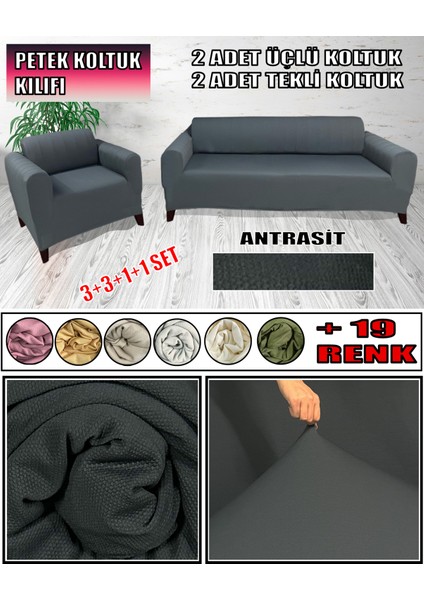 Petek Kumaş 2 Adet Üçlü Çekyat & Kanepe - 2 Adet Tekli Koltuk & Berjer Kılıfı Seti