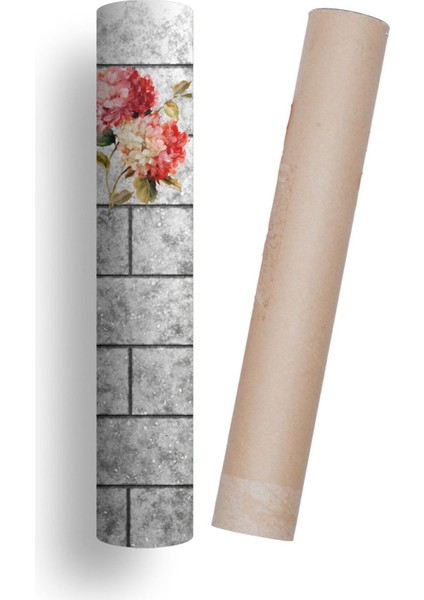 Mutfak Tezgah Arası Kendinden Yapışkanlı Kaplama Folyosu Taş Desen Çiçekli 60 cm x 100 cm