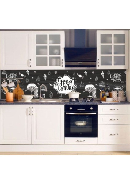 Mutfak Tezgah Arası Kendinden Yapışkanlı Folyo Kaplama Coffee Time Siyah Beyaz 60 cm x 100 cm