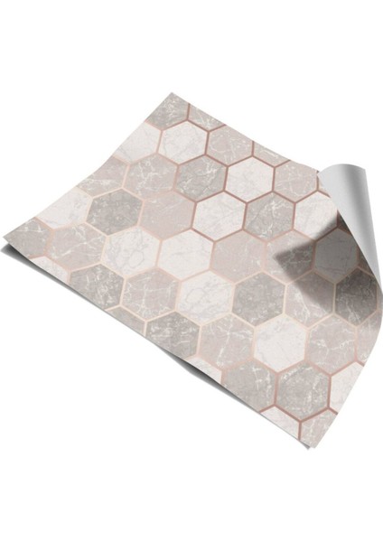 Mutfak Tezgah Arası Kendinden Yapışkanlı Folyo Kaplama Mermer Desen Altıgen Geometrik 60 cm x 100 cm modelleri