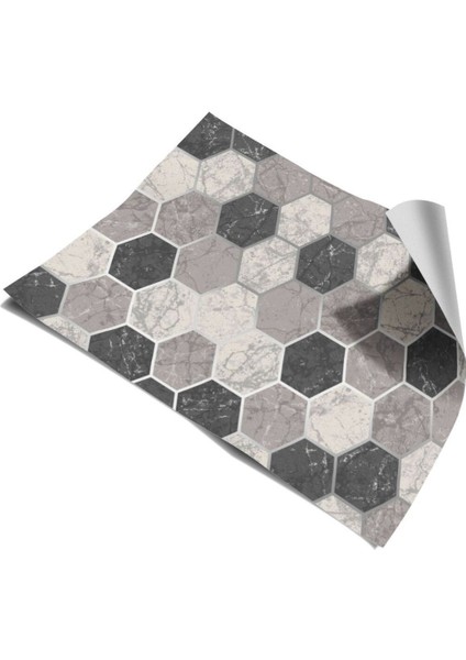 Mutfak Tezgah Arası Kendinden Yapışkanlı Folyo Kaplama Mermer Desen Altıgen Geometrik 60 cm x 100 cm indirimleri