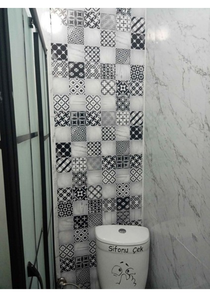 Mutfak Tezgah Arası Kendinden Yapışşkanlı Folyo Kaplama Siyah Beyaz Fayans Desen 60 cm x 100 cm