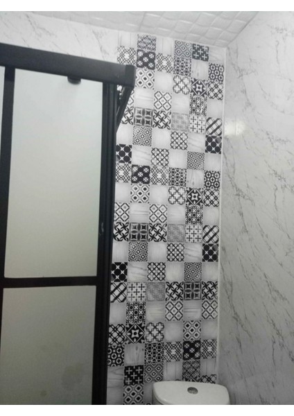 Mutfak Tezgah Arası Kendinden Yapışşkanlı Folyo Kaplama Siyah Beyaz Fayans Desen 60 cm x 100 cm