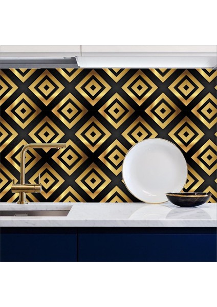 Mutfak Tezgah Arası Kendindenyapışkanlı Folyo Siyah Sarı Desen Taş 60 cm x 100 cm
