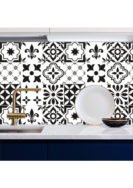 Mutfak Tezgah Arası Kendinden Yapışkanlı Folyo Kaplama Siyah-Beyaz 60 cm x 100 cm