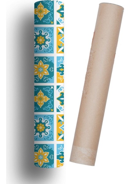 Mutfak Tezgah Arası Kendinden Yapışkanlı Folyo Kaplama Turkuaz Otantik Fayans Desen 60 cm x 100 cm