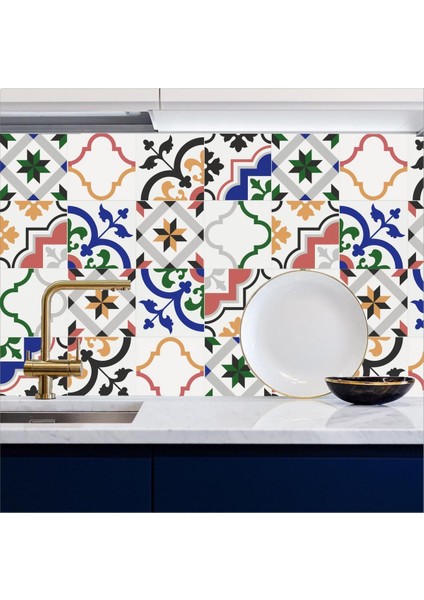 Mutfak Tezgah Arası Kendinden Yapışkanlı Folyo Kaplama Taş Desen Renkli 60 cm x 100 cm