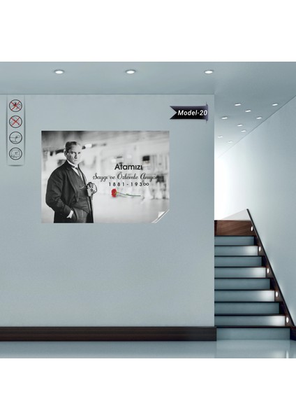 Statik Tutunma Özellikli Tablo - Poster Atatürk (Model- 20) 70 cm x 98 cm 13