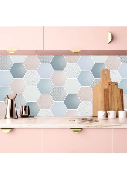 Mutfak Tezgah Arası Kendinden Yapışkanlı Folyo Kaplama Mermer Desen Altıgen Geometrik 60 cm x 100 cm