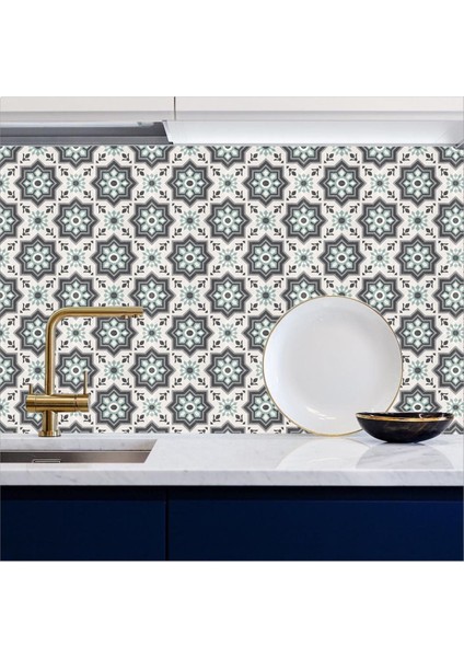 Mutfak Tezgah Arası Kendinden Yapışkanlı Folyo Kaplama Taş Desen Çiçek 60 cm x 100 cm